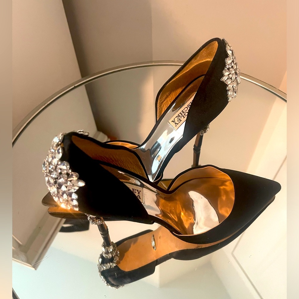 Badgley Mischka Black Heels with Silver Embellishments